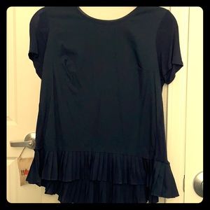 Navy blouse with ruffled trim